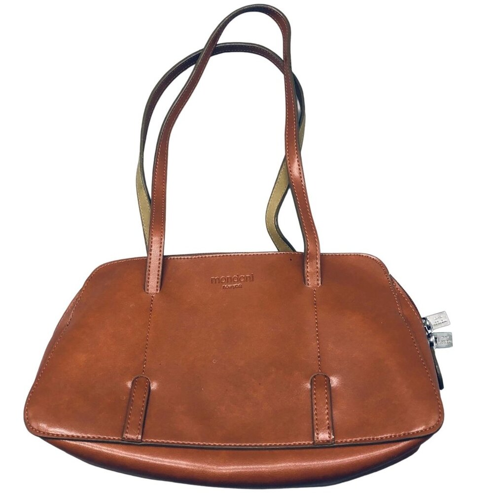 Mondani New York brown hand bag zipper 2 handles 3 pockets 11x6.5x3.5" READ